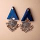 Blue Triangular Jhumka Earrings With Silver Charm